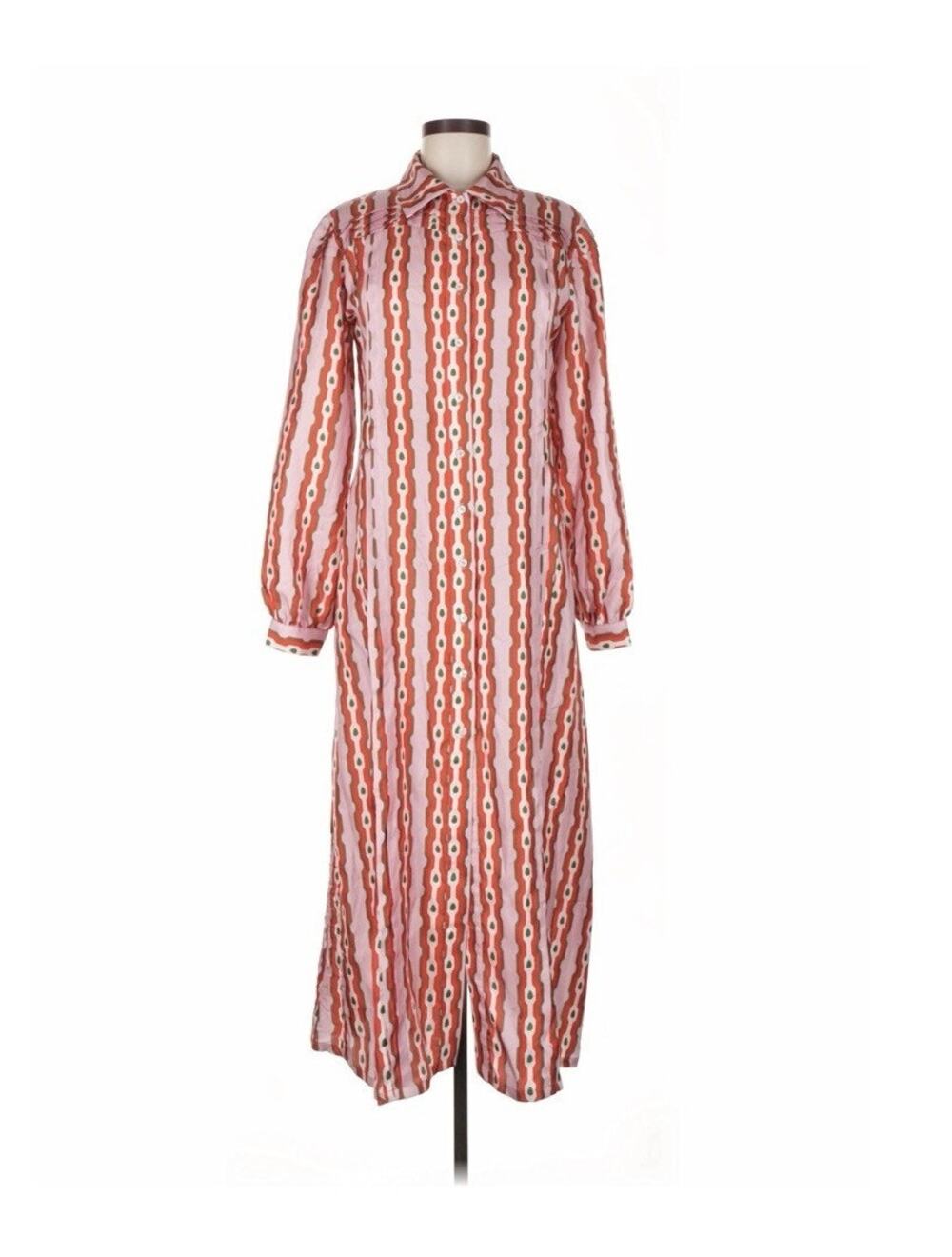 Lisou Alina Silk Twill Red Printed Shirt Dress US 8 NO BELT